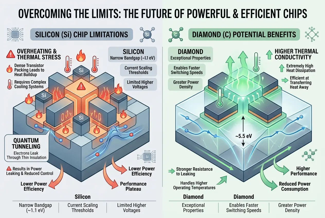 Visual explanation of Diamond Chips: Computing Beyond Silicon's Limits?