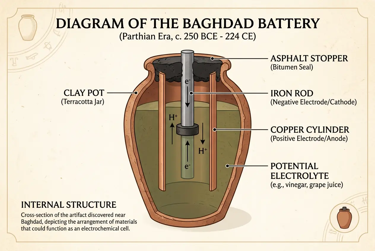 Visual explanation of The Baghdad Battery: Did Ancient Iraqis Power a Lost Civilization?