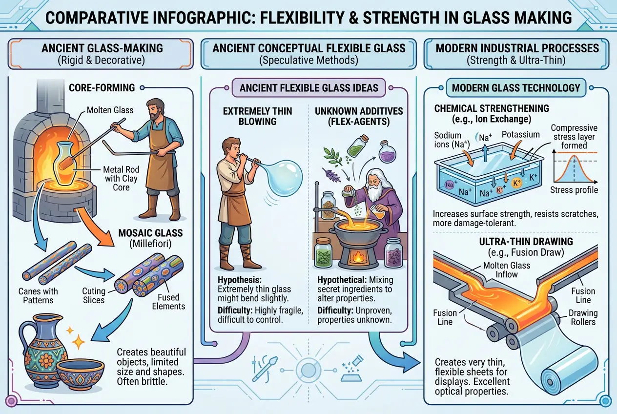 Visual explanation of Flexible Glass: Did Romans Master Lost Material Science?