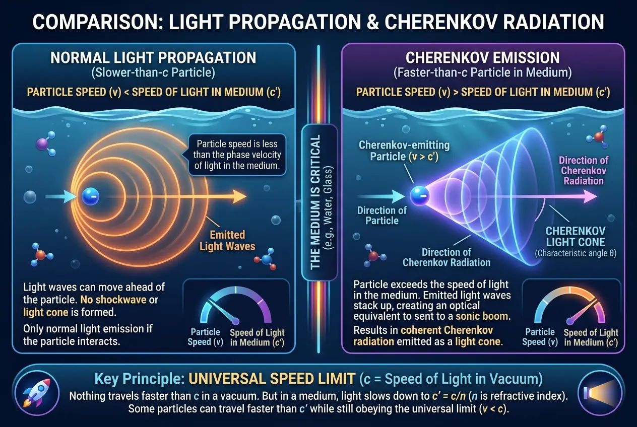 Visual explanation of Can Cherenkov Light Hint at Faster-Than-Light Tech?