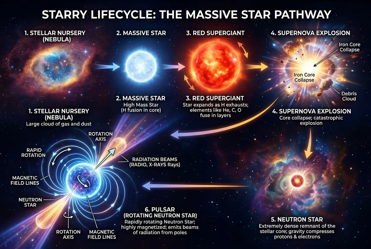 Visual explanation of Pulsars: Can These Cosmic Clocks Guide Future Explorers?