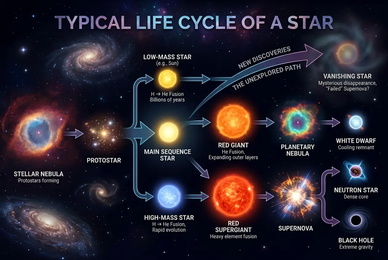 Visual explanation of Why Do Stars Vanish? Unpacking Cosmic Disappearances
