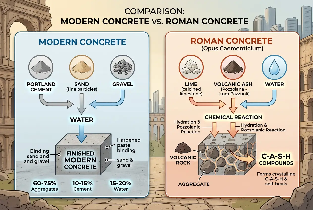 Visual explanation of Roman Concrete: Did Ancients Master Self-Healing Materials?