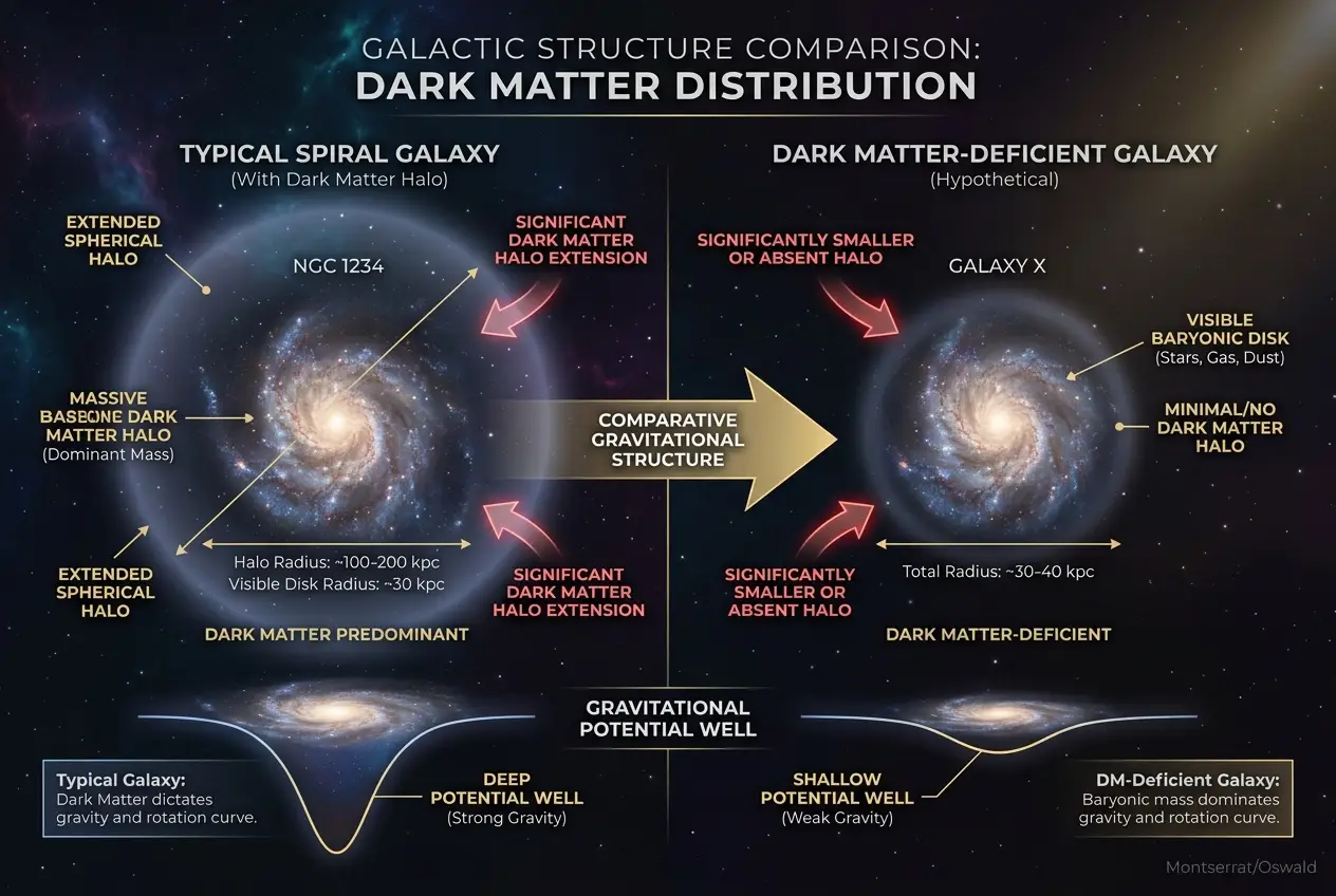 Visual explanation of Why Do Some Galaxies Lack Dark Matter?