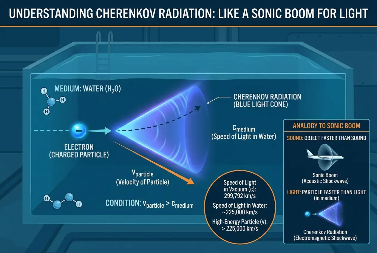 Visual explanation of Can Cherenkov Light Hint at Faster-Than-Light Tech?