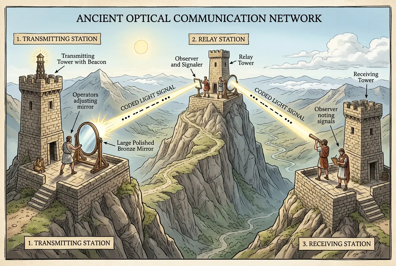 Visual explanation of Could Ancient Mirrors Beam Information Across Distances?