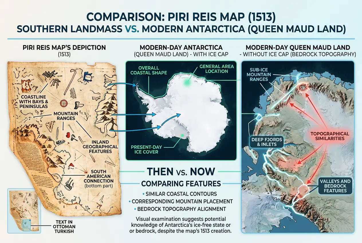 Visual explanation of Piri Reis Map: Secrets of an Antarctic Coastline