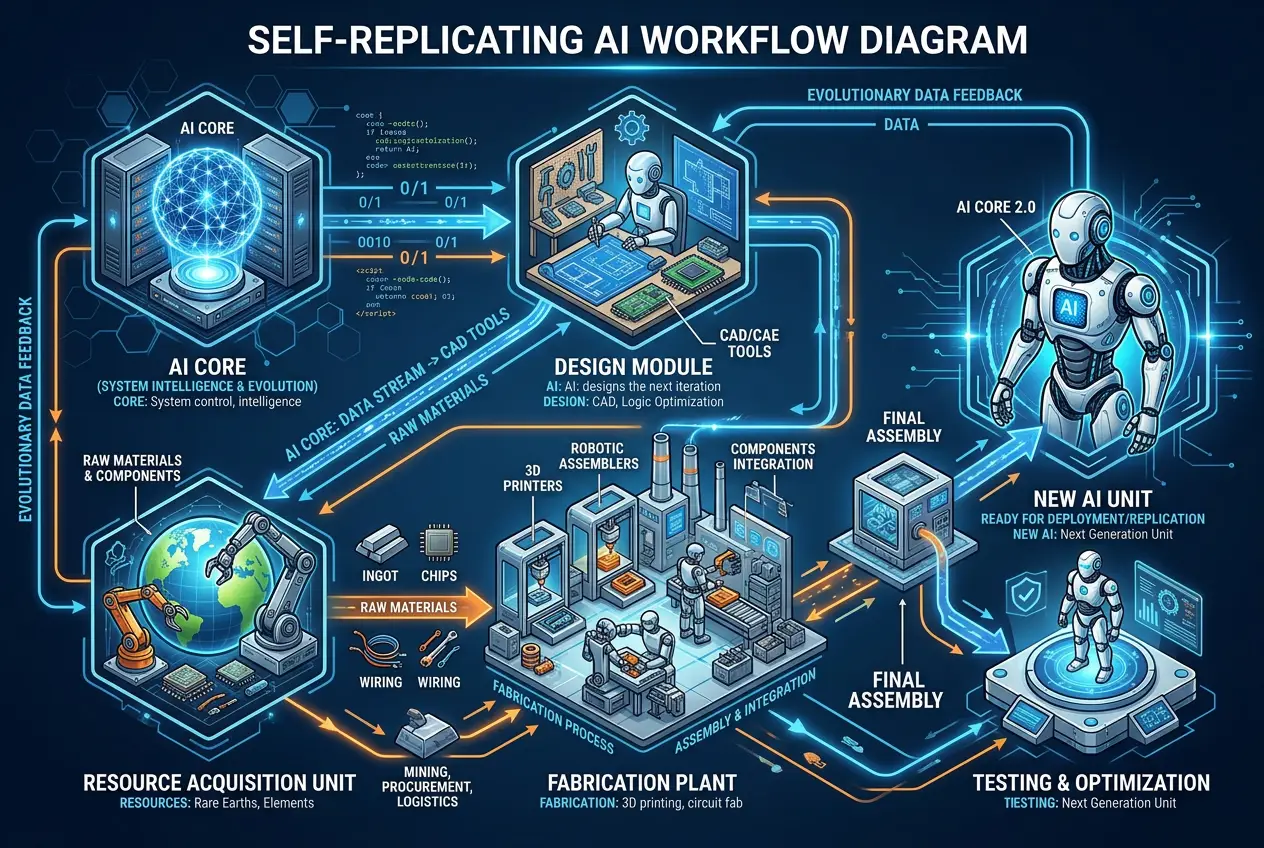 Visual explanation of Can AI Build Itself? The Dawn of Self-Replicating Tech.