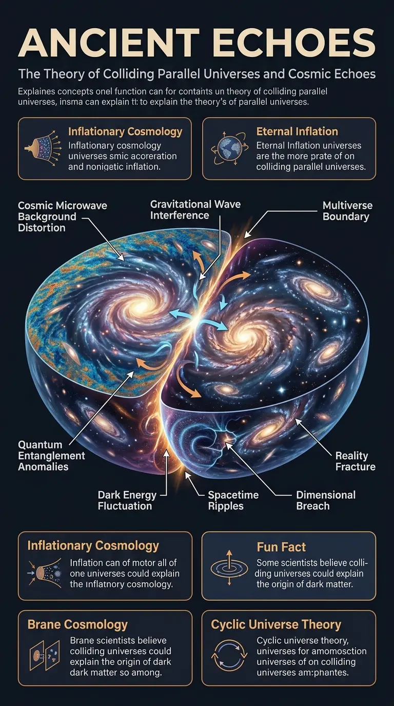 Infographic showing a cutaway view of colliding parallel universes, explaining the theory of cosmic echoes.