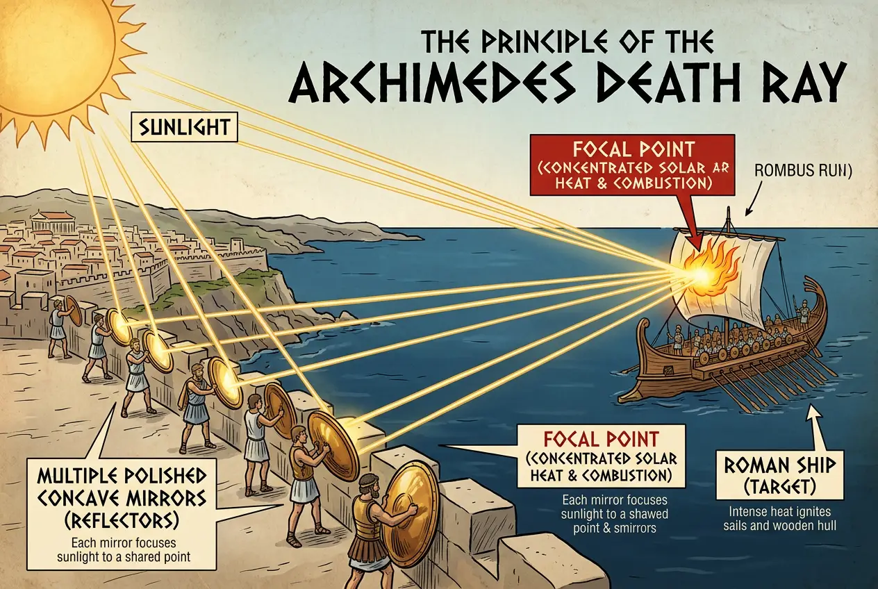 Visual explanation of Archimedes' Death Ray: Did Ancient Mirrors Torch Ships?