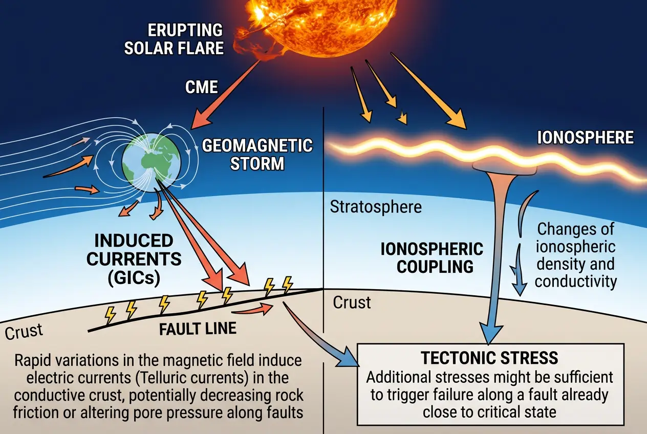 Visual explanation of Do Solar Flares Trigger Earthquakes? Unpacking Cosmic Links