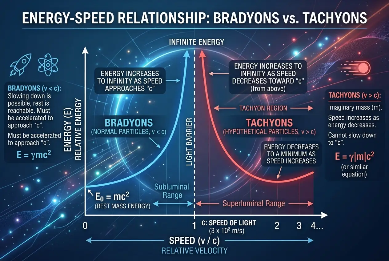 Visual explanation of Do Tachyons Exist? Decoding Faster-Than-Light Travel