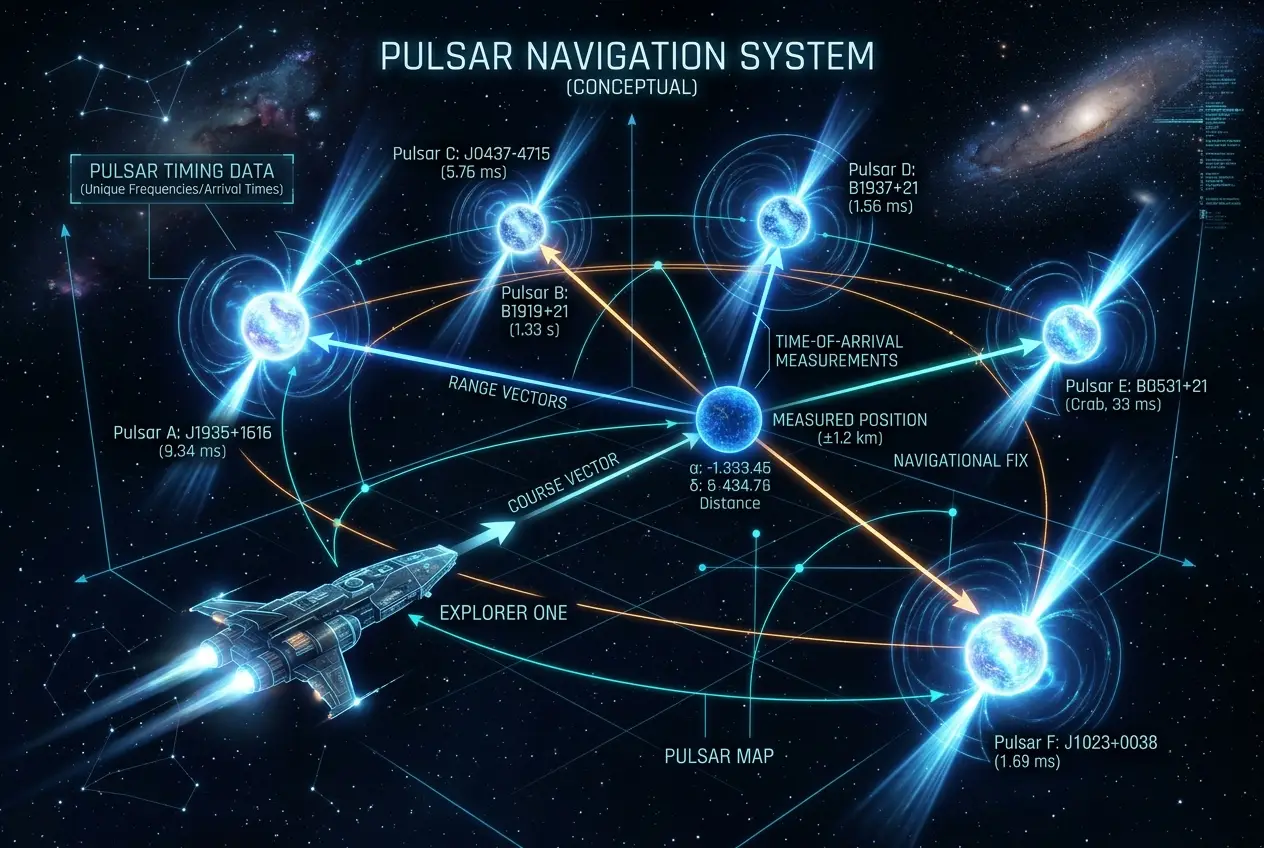 Visual explanation of Pulsars: Can These Cosmic Clocks Guide Future Explorers?