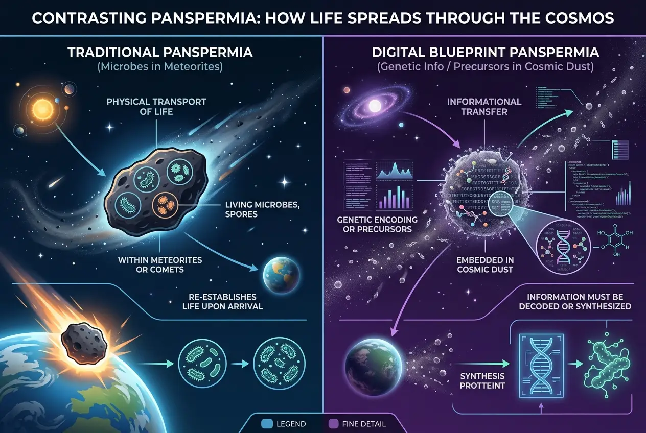 Visual explanation of Can Cosmic Dust Carry Alien Life's Digital Blueprint?