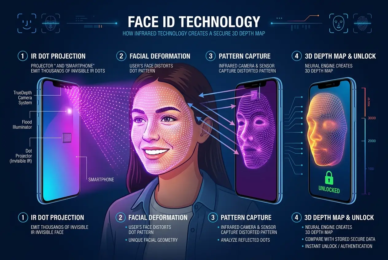 Visual explanation of Does Your Phone See Your Face? Unpacking Face ID's Secrets