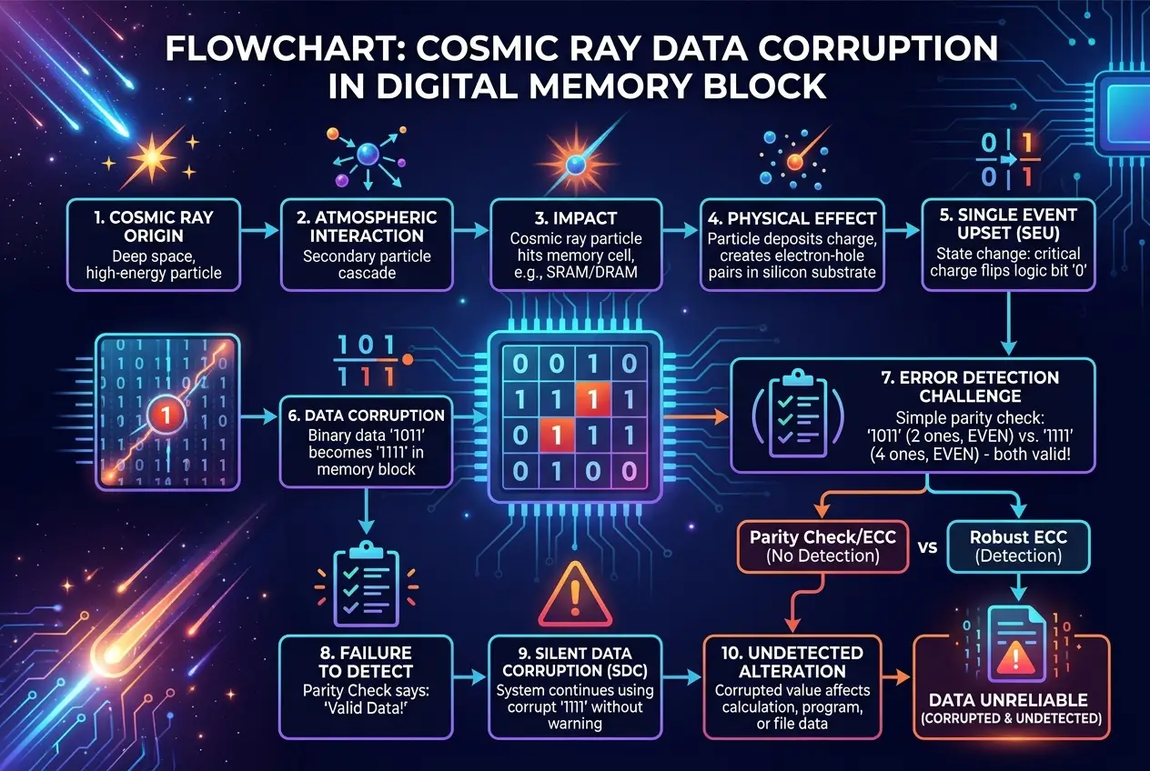 Visual explanation of Do Cosmic Rays Silently Corrupt Our Digital Memories?
