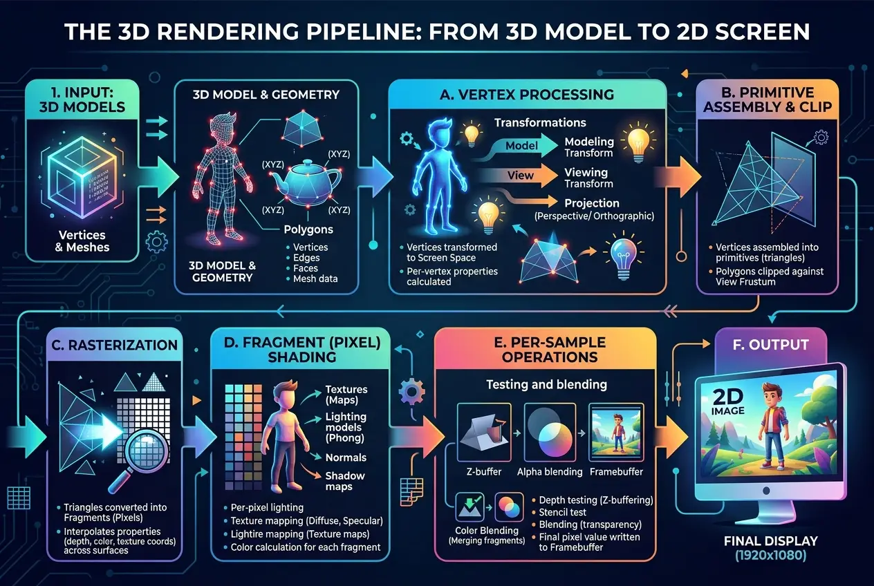 Visual explanation of How Do Gaming GPUs Forge Reality? The Pixels Explained